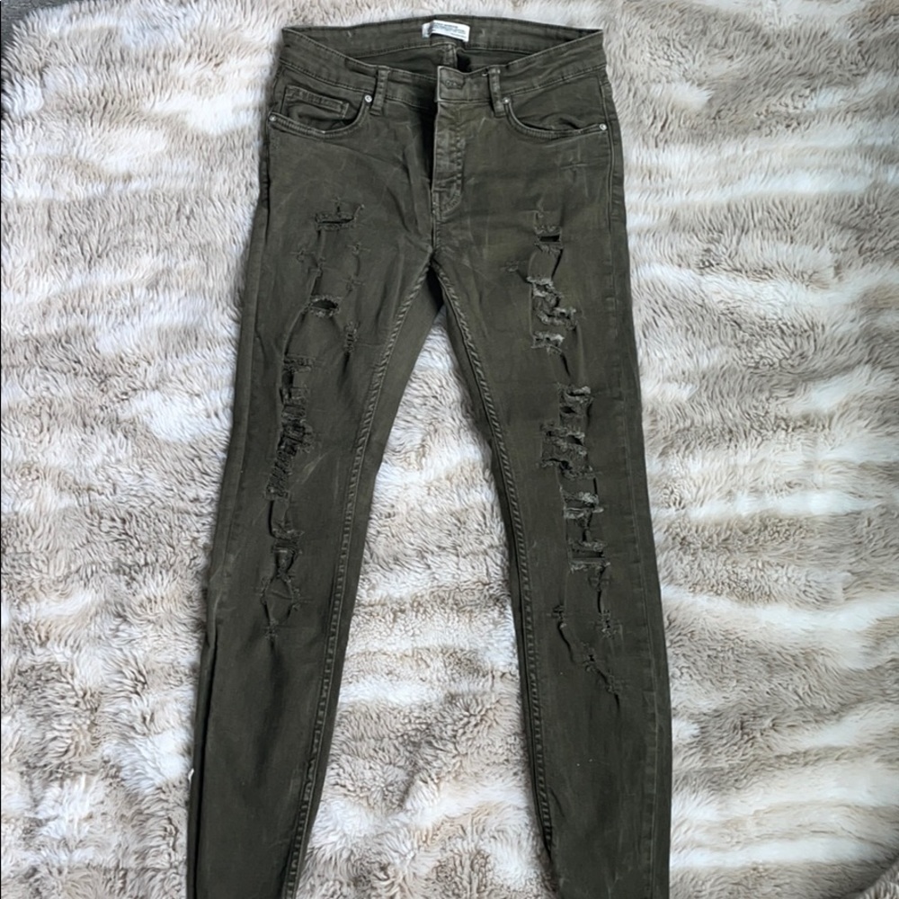 Army green Zara skinny distressed jean
